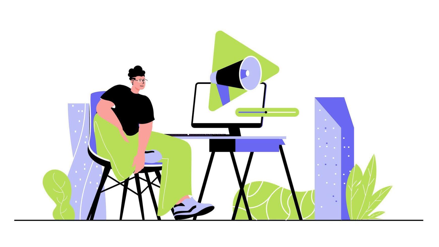 marketing concept for modern web design. People creating content with advertising information, promoting online, attracting new clients. Flat illustration isolated on white background. vector