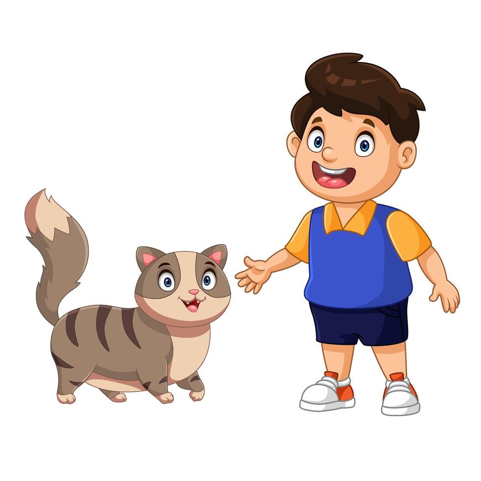 Boy with cartoon cat vector