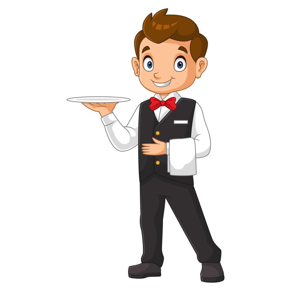 Boy waiter holding a plate vector