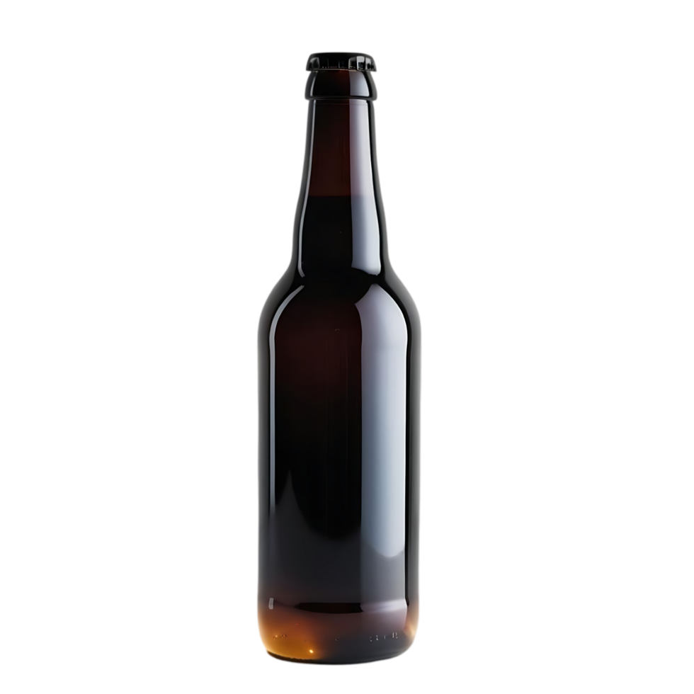 Tall Dark Glass Beer Bottle with Metallic Cap on Transparent Background png