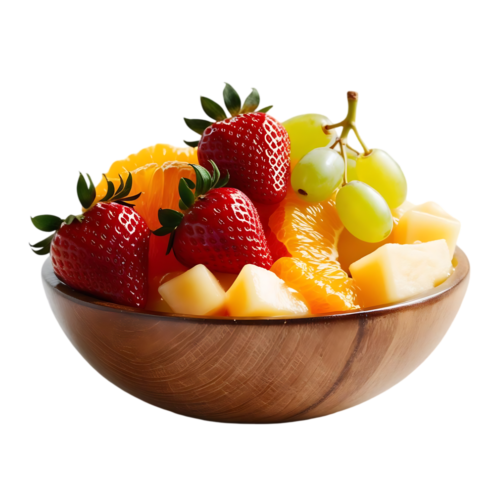 Colorful Fruit Bowl with Strawberries, Oranges, Grapes, and Melon Chunks png