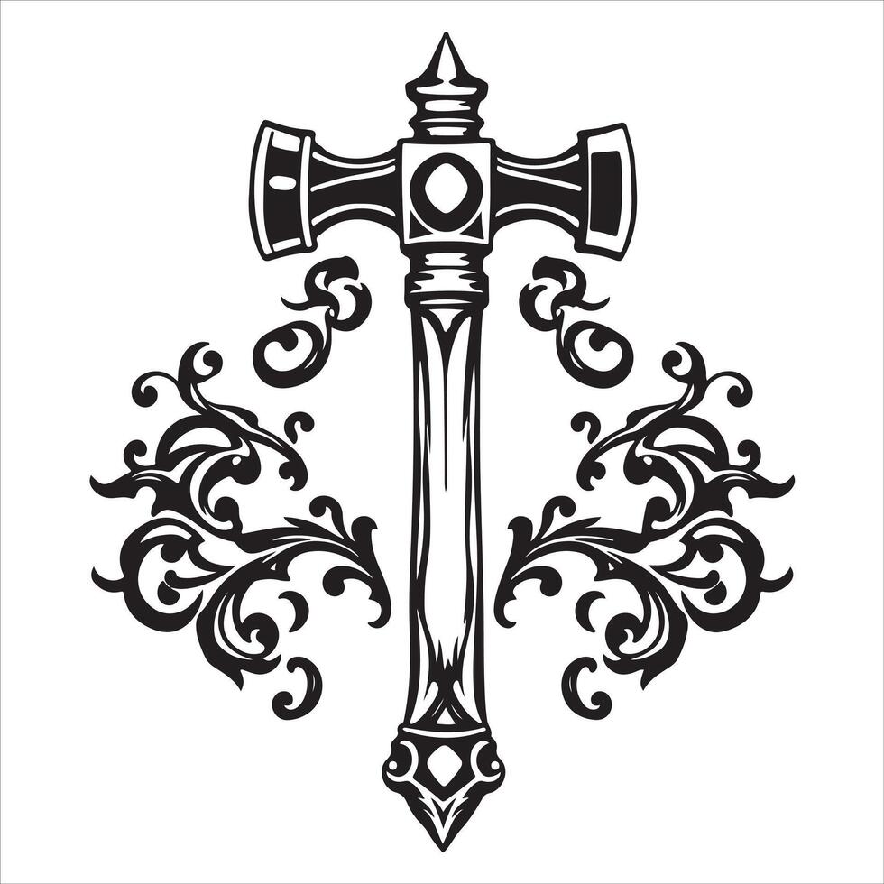 A sword with ornamental design and a cross vector