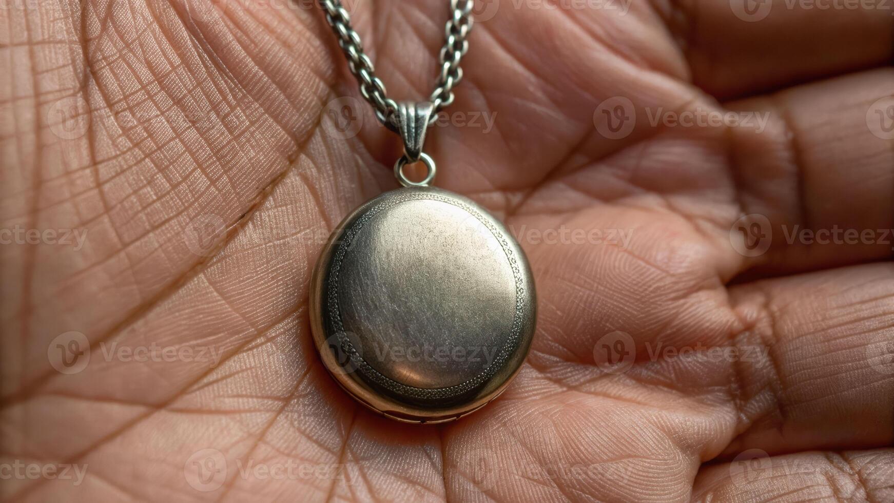 Silver locket pendant held in hand symbolizes unresolved trauma and memories, reflecting emotional depth and personal history photo