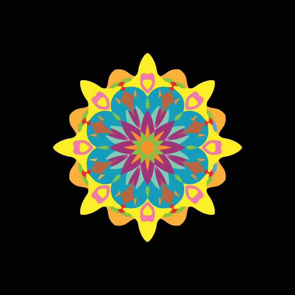 Vibrant Radial Mandala Design with Bold Colors vector
