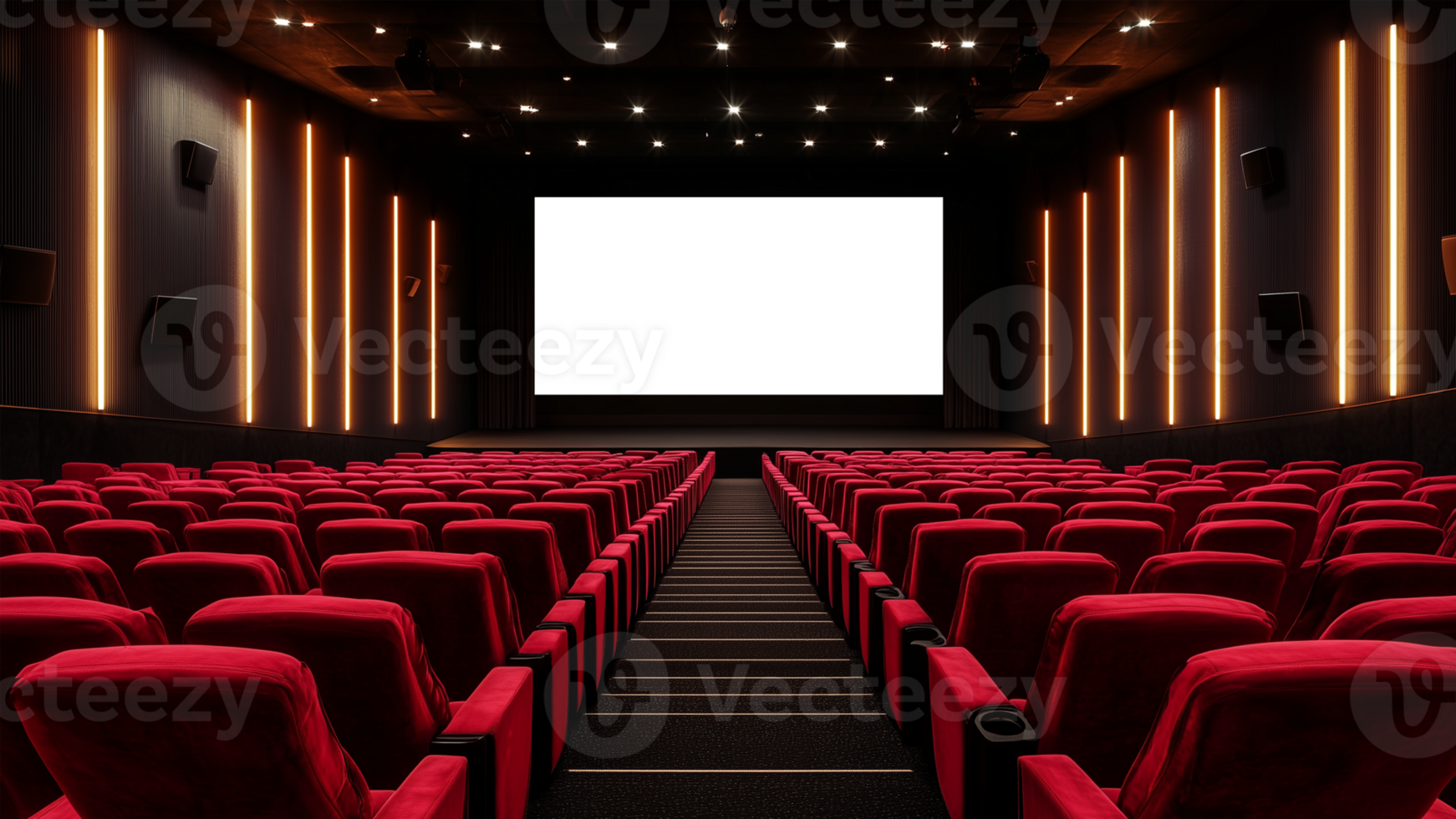An empty movie screen in an empty cinema theater png