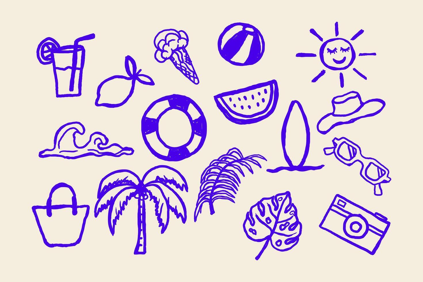 Hand Drawn Whimsical Summer Vacation Isolated Background. vector