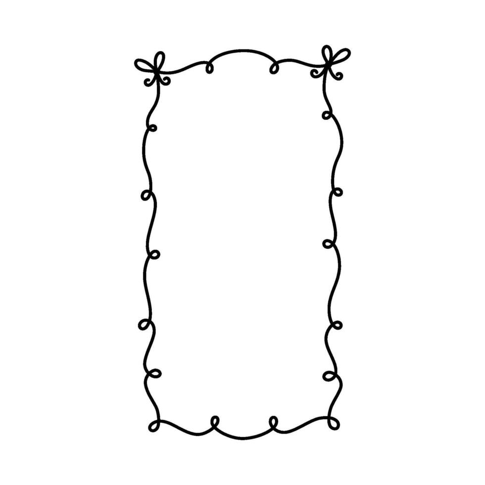Ribbon bow doodle frame. Hand drawn vintage bow border. Doodle line wedding invite. Cute hand drawn rectangle frame. Decorative valentine illustration isolated on white background vector