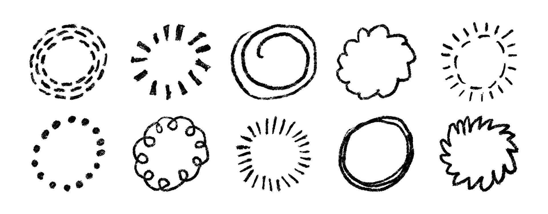 Doodle crayon circle. Hand drawn firework. Sketch brush star. Crayon texture circles. Doodle lines and dots. Hand drawn sparkle. illustration vector