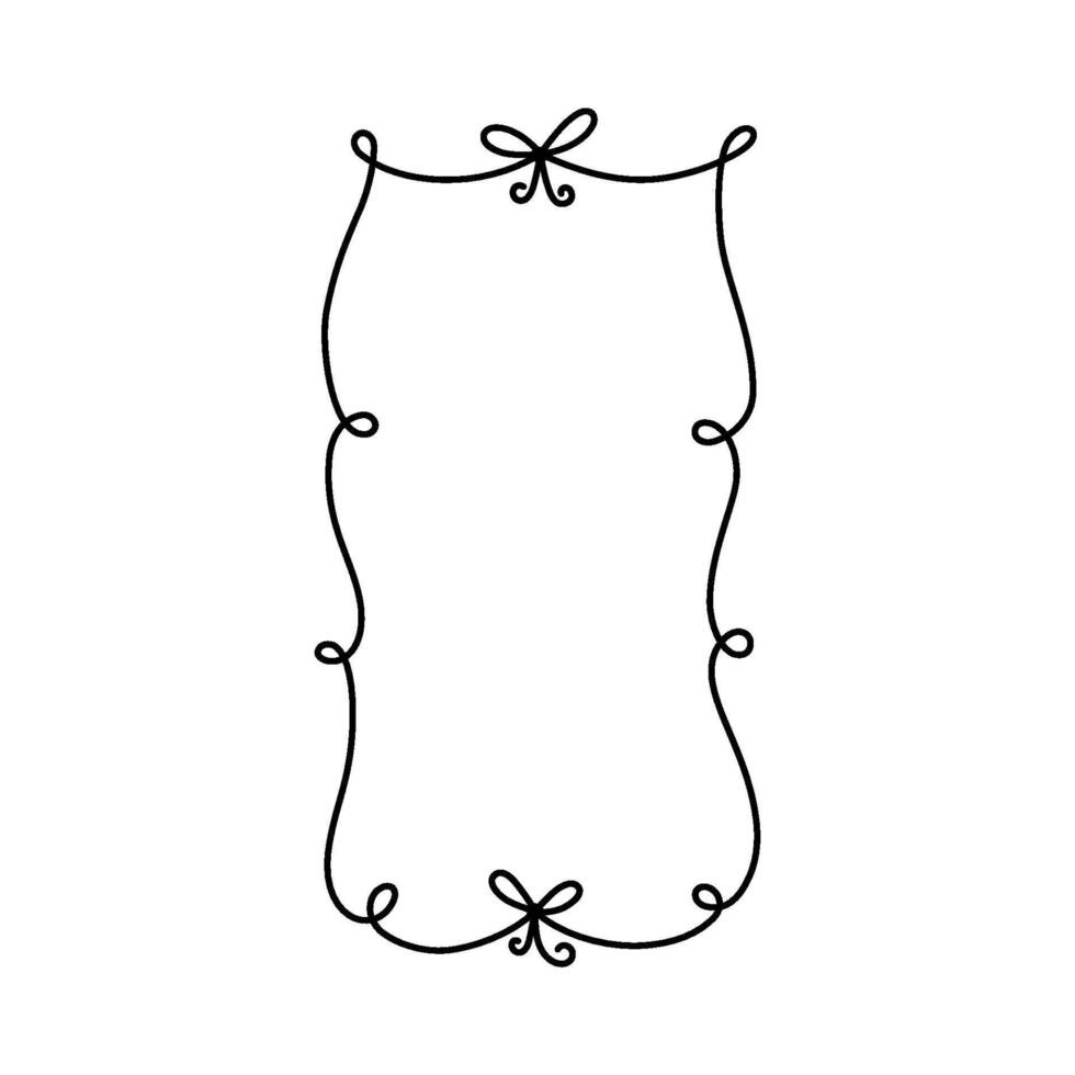 Ribbon bow doodle frame. Hand drawn vintage bow border. Doodle line wedding invite. Cute hand drawn frame. vector