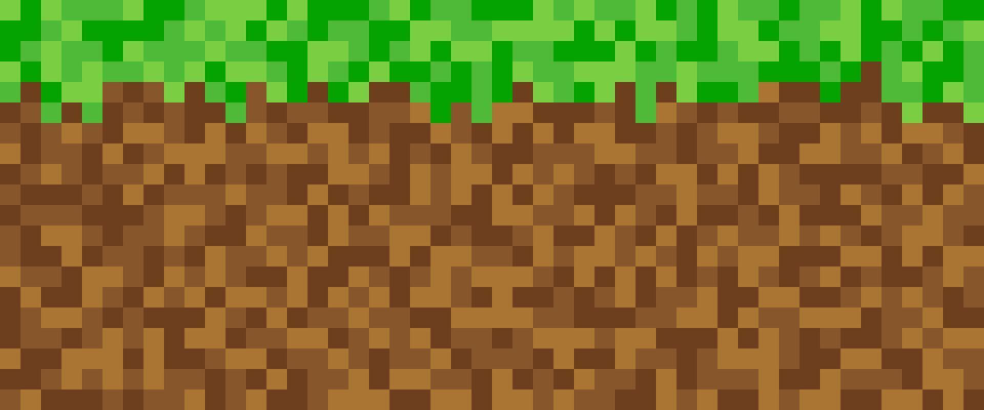 Pixel grass ground seamless pattern. Pixelart computer block texture. Digital green grass and brown ground pattern. Game style squared background. illustration isolated on white background vector