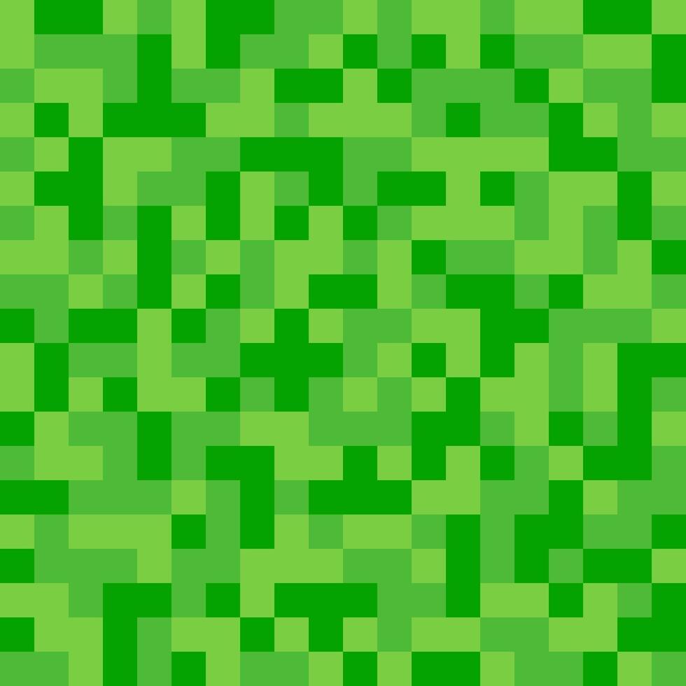 Pixel grass seamless pattern. Pixelart block texture. Digital green grass pattern. Game style squared background. illustration isolated on white background vector