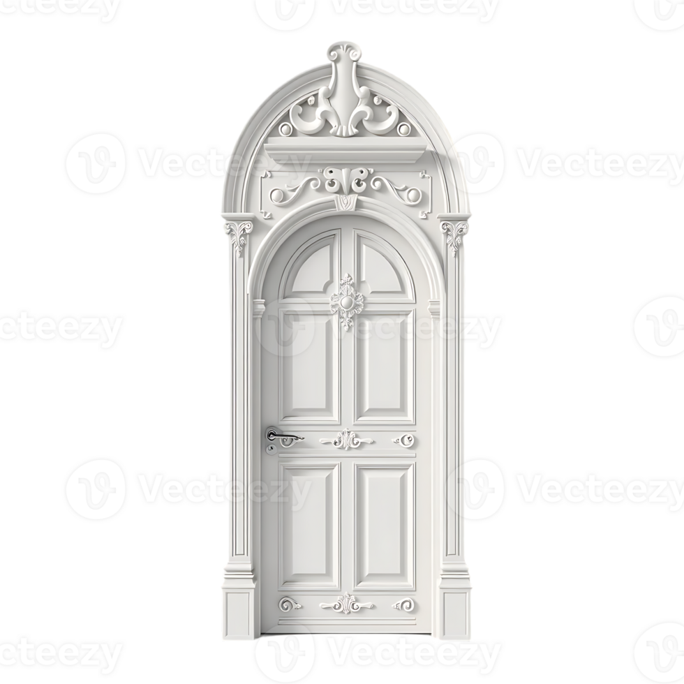 Elegant White Ornate Arched Door with Architectural Details png