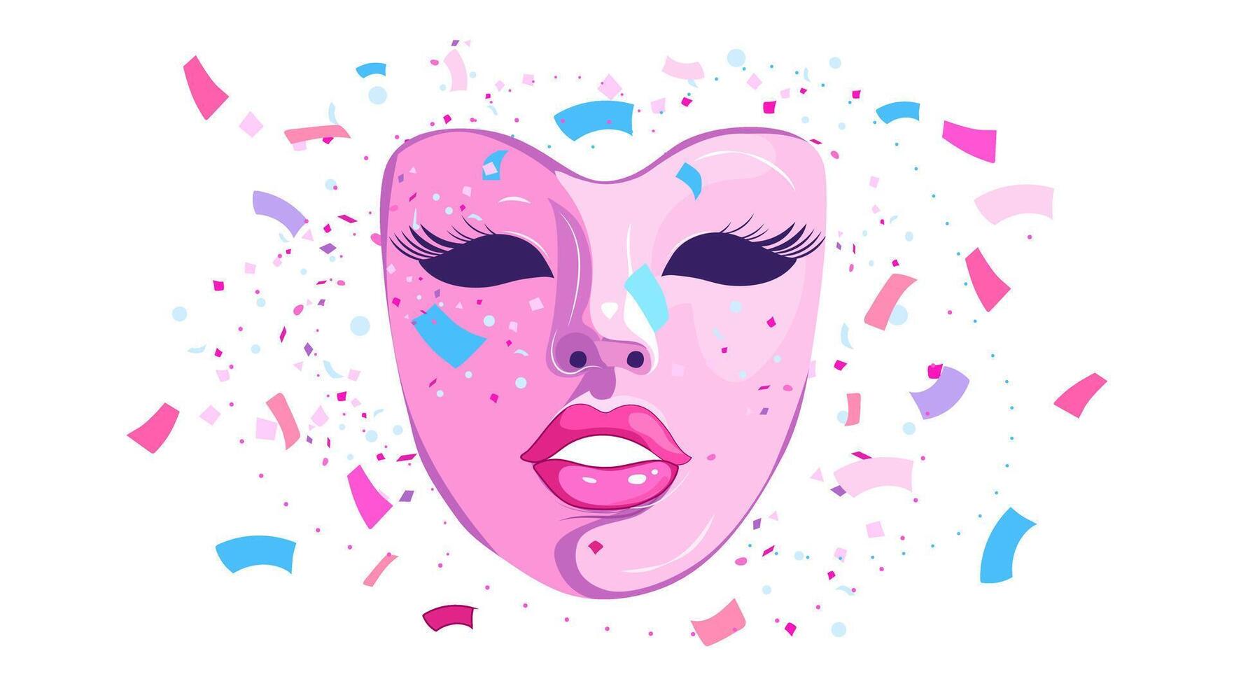 A pink mask with confetti around it vector