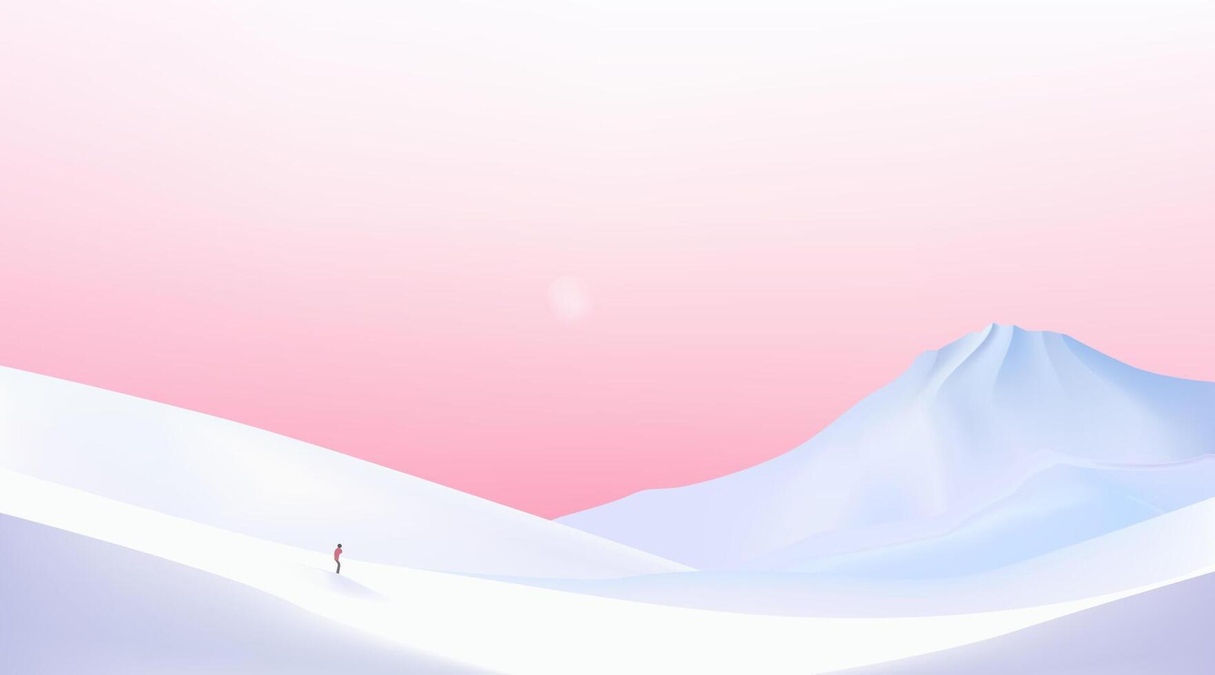 Snowy landscape with a distant mountain vector