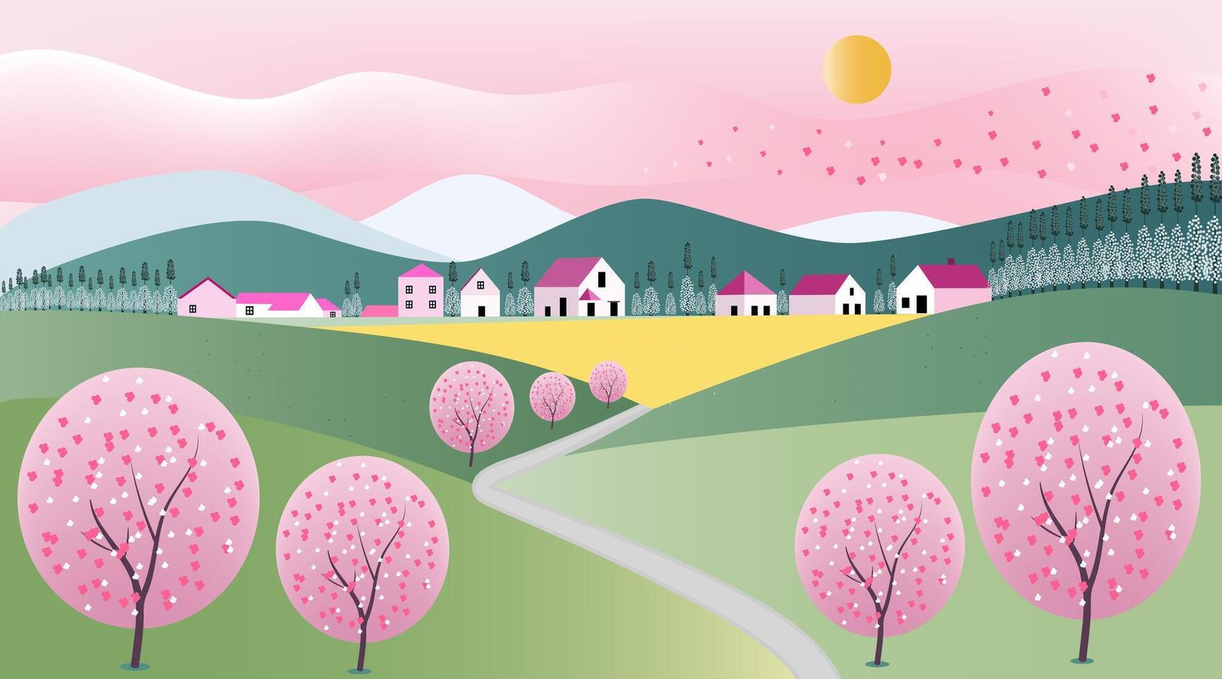 Colorful landscape with pink trees vector