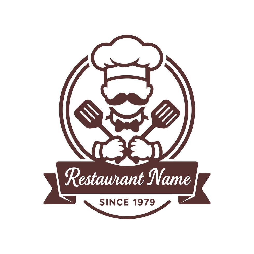 Chef Restaurant Logo Cooking Spatula Hat Mustache Food Service Icon vector