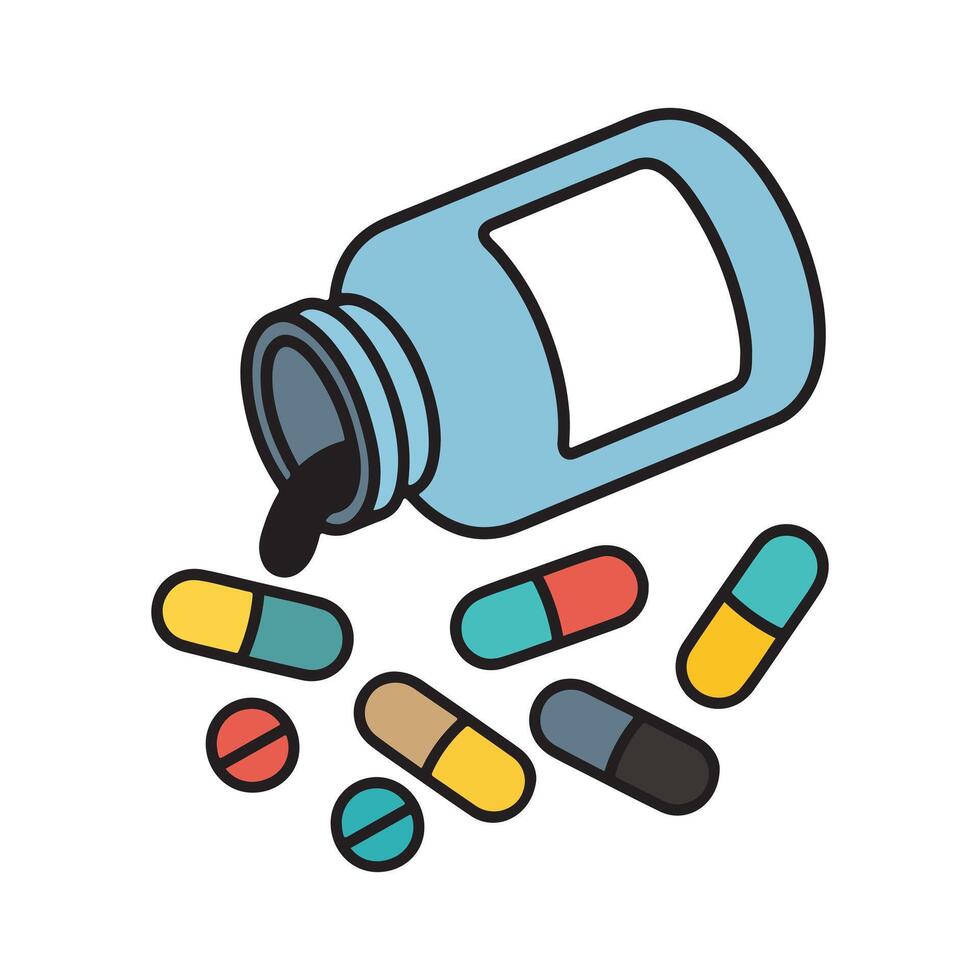 Medicine Bottle Pills Icon - Pharmacy Health Prescription Drug Flat Art vector
