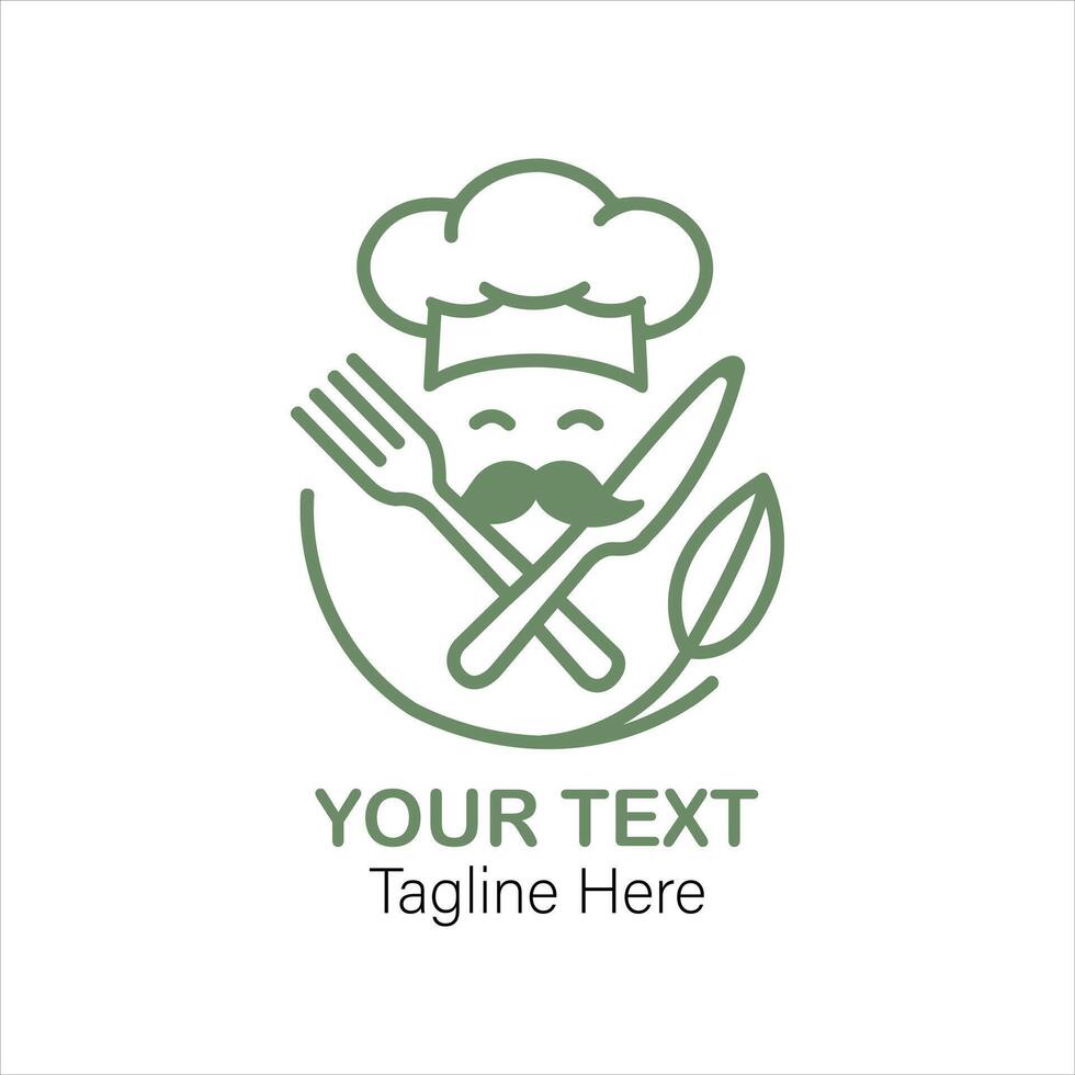 Chef Hat Fork Knife Leaf Logo - Organic Food Restaurant Green Icon vector