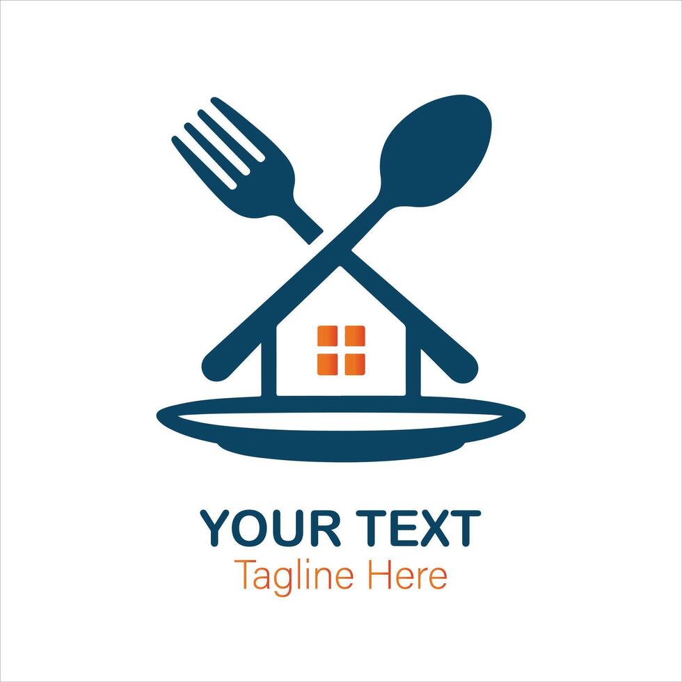 Restaurant Home Food Logo with Fork Spoon Plate and House Symbol vector