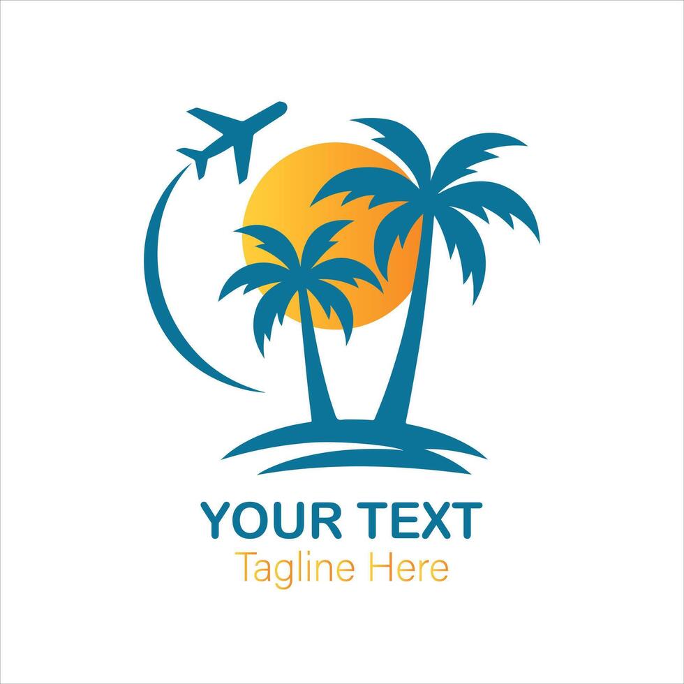 Vacation Travel Logo with Palm Trees Airplane and Sun for Tropical Trips vector