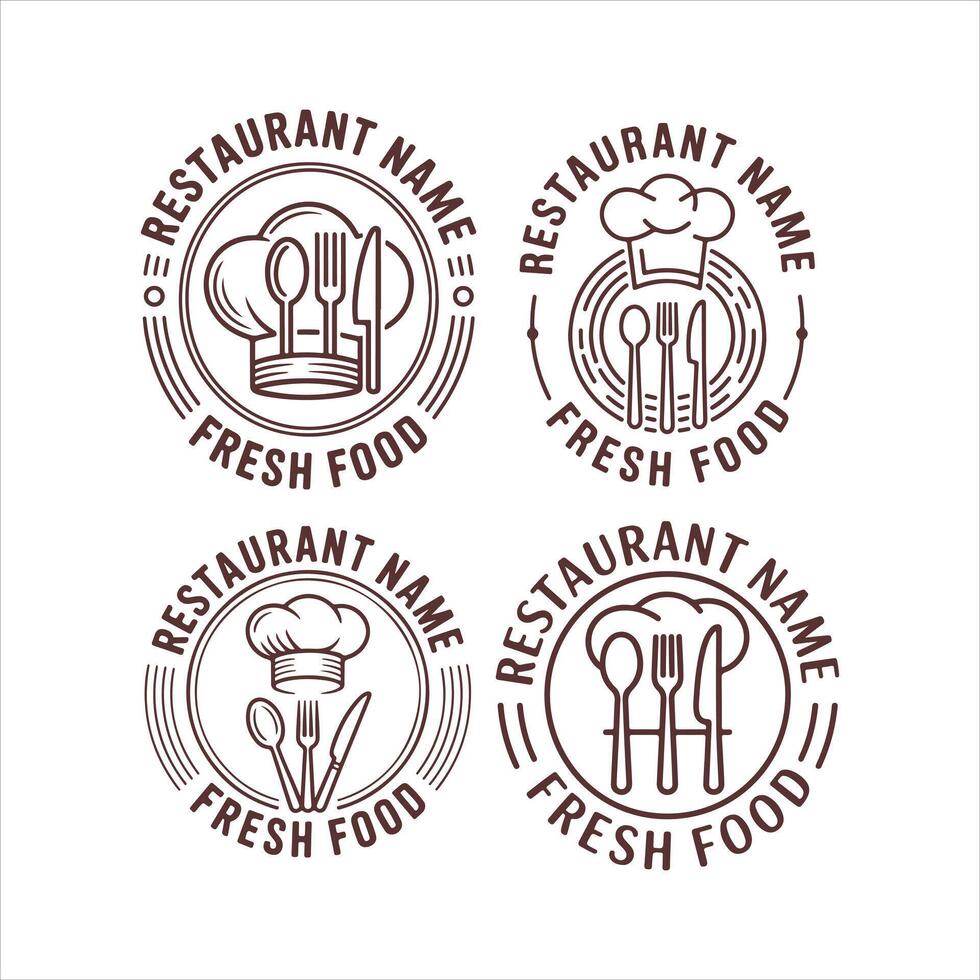 Restaurant Logo Set - Chef Hat Utensils Fresh Food Circular Badges vector