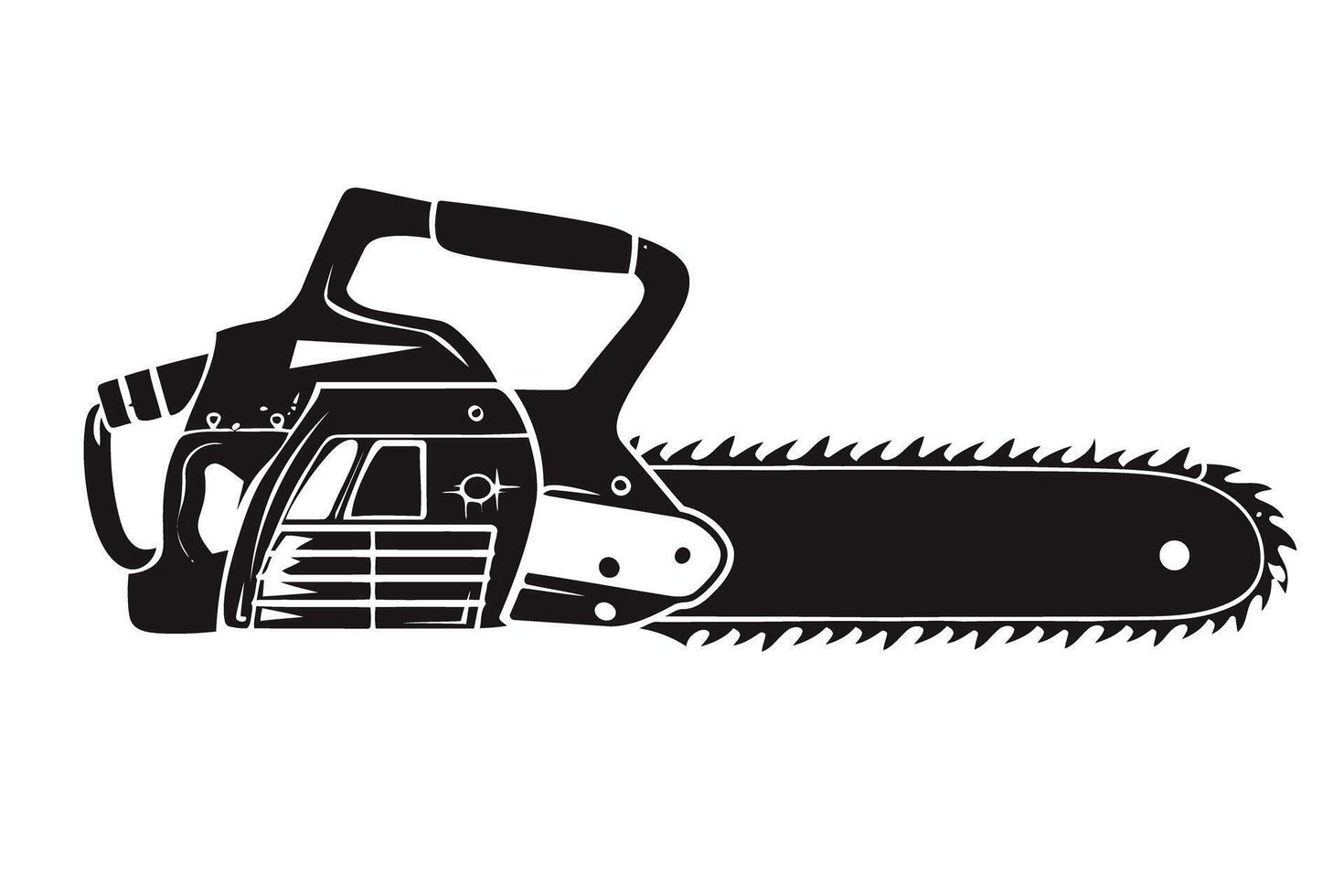 Black Silhouette of a Chainsaw for Manual Labor and Wood Cutting Activities vector