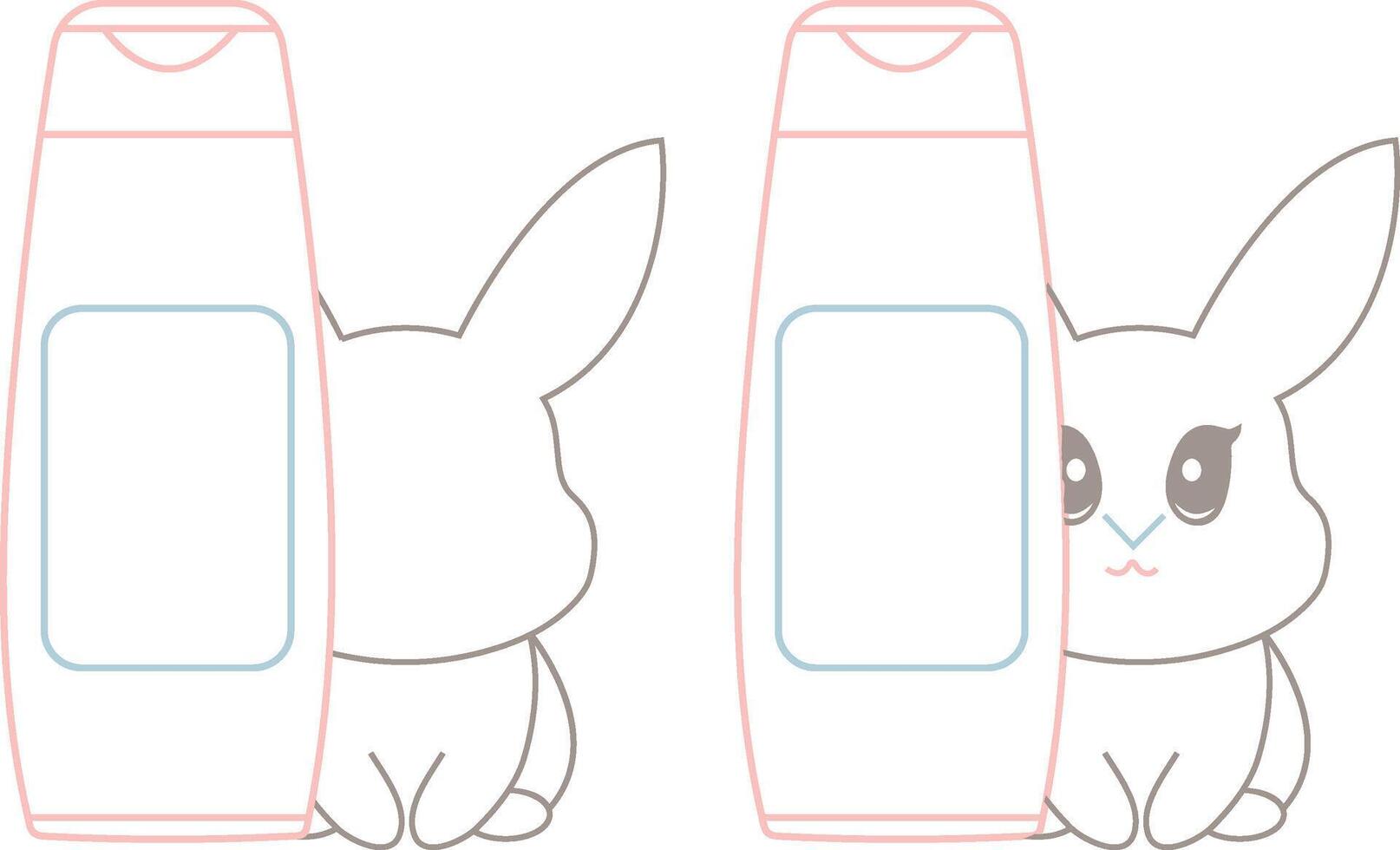 set of two simple colored badges with a long cosmetic jar with rabbits next to it, meaning that the cosmetic products are not tested on animals vector