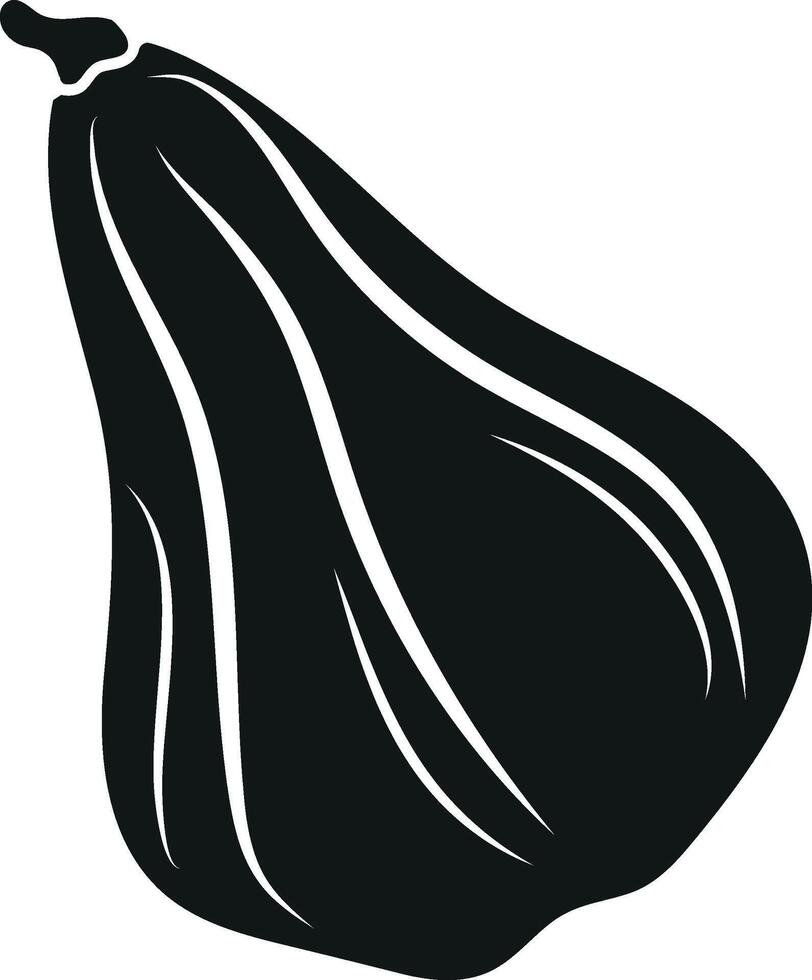 minimalist logo of a black curved oval pumpkin with a tail and white lines on it, for autumn themed designs vector