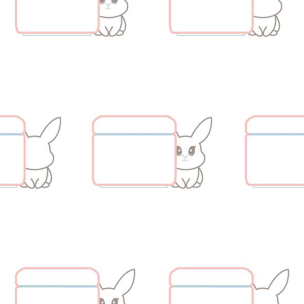 pattern of two simple colored checkmark icons with a round jar of cream with rabbits next to it, meaning that cosmetic products are not tested on animals vector