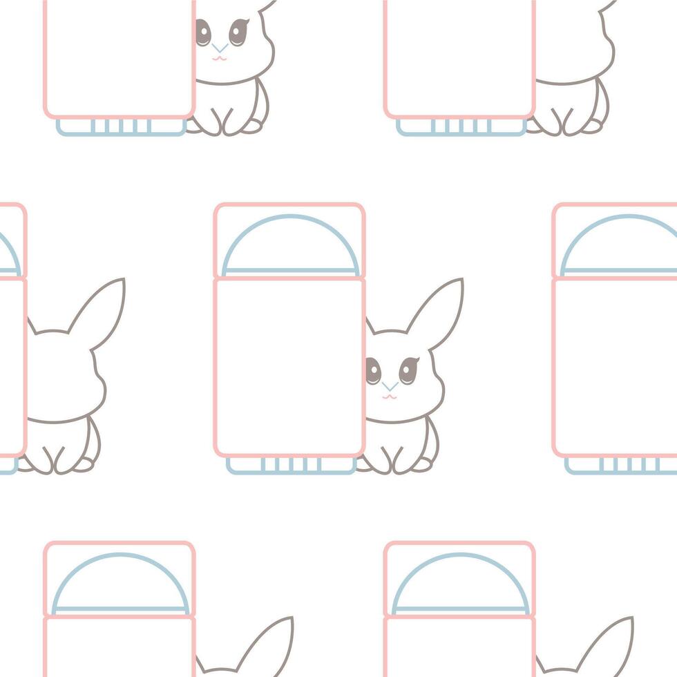 pattern of two simple colored cosmetic deodorant check marks with rabbits next to them, meaning that cosmetic products are not tested on animals vector