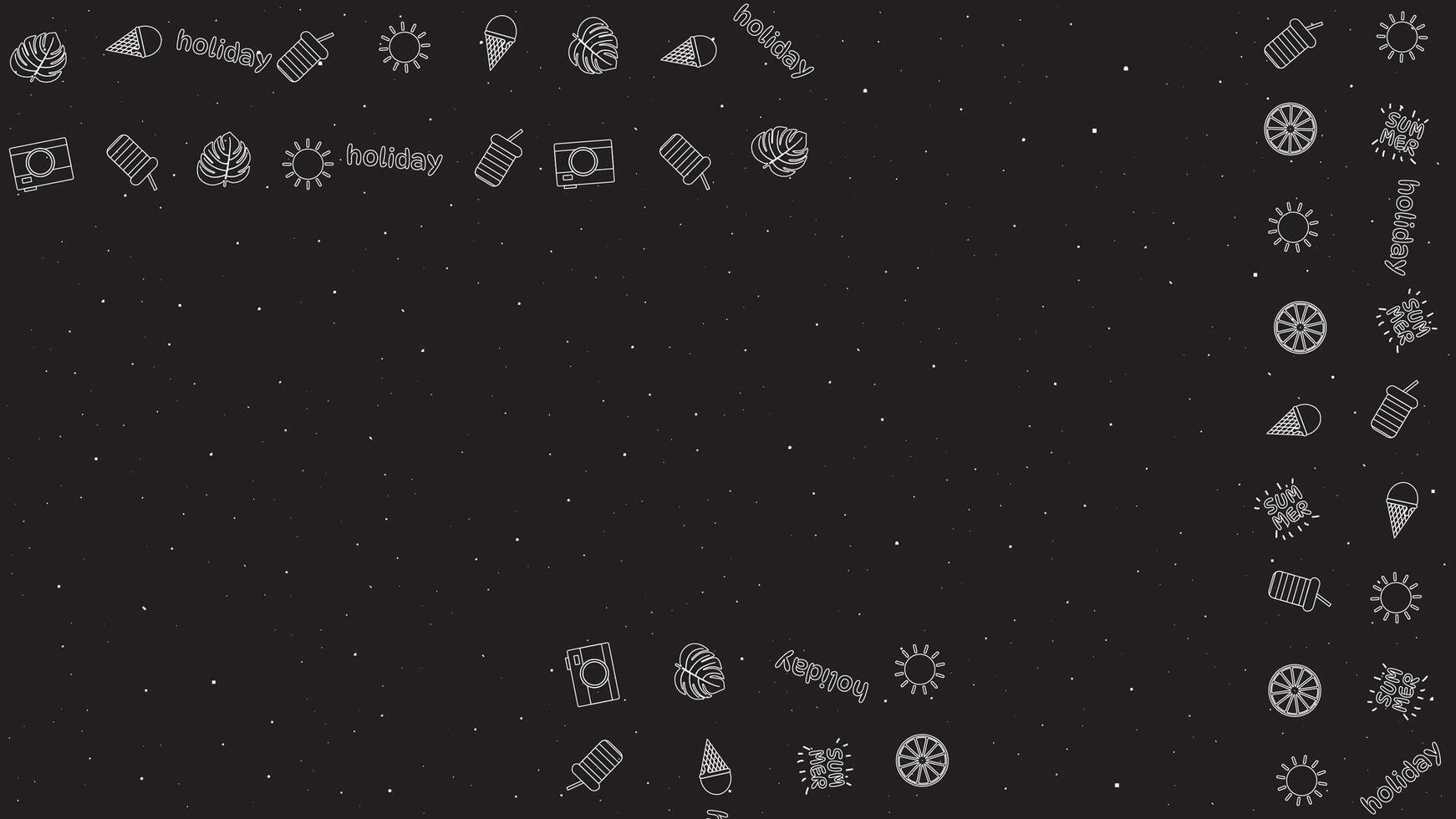 Minimalist Summer Holiday Line Icons Frame on Starry Night Background for Poster and Banner Design vector