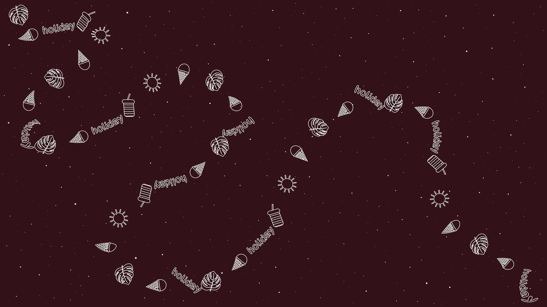 Minimalist Summer Doodle Icons Curvy Path on Starry Background for Banner and Poster isolated in maroon vector