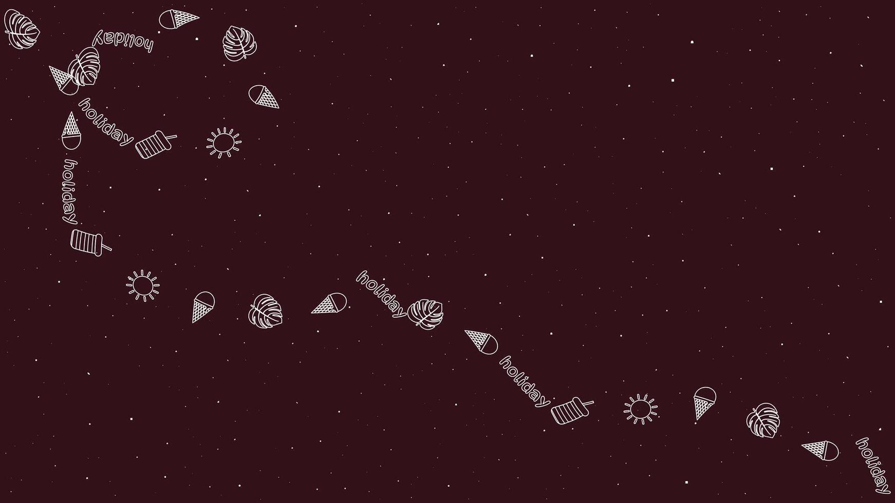 Minimalist Summer Line Icons Curve Path on Starry Night Background for Poster and Wallpaper Design vector