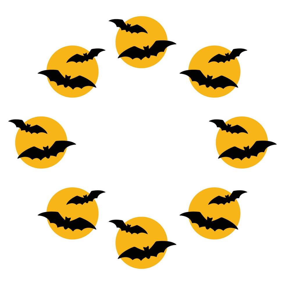 Circle frame. Moon and bats. Halloween design. flat illustration isolated on a white background. vector