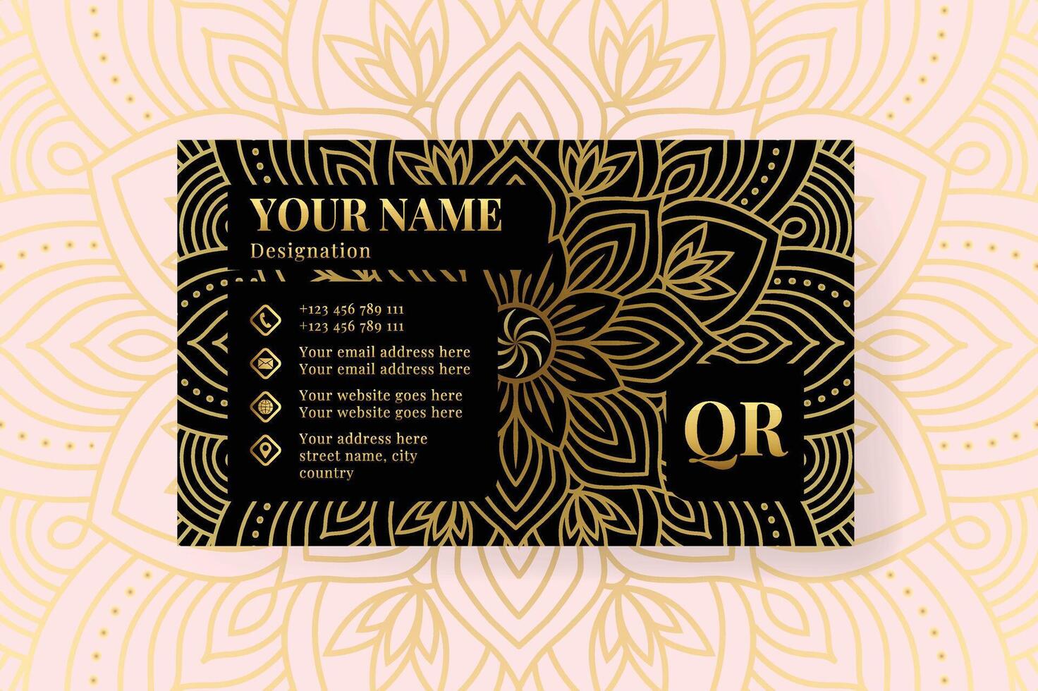 Elegant Business Card with Golden Mandala and Contact Details vector