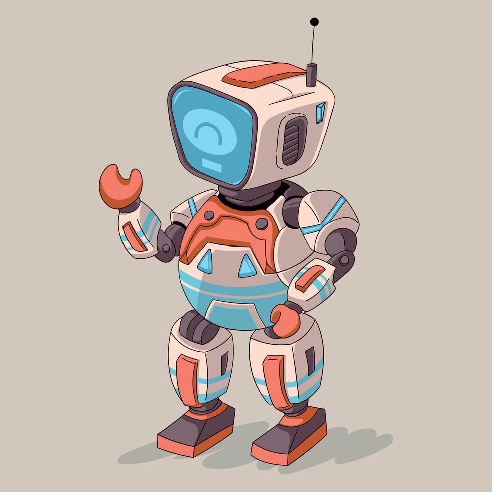 Cute and adorable futuristic robot with retro design and pastel colors in digital illustration vector