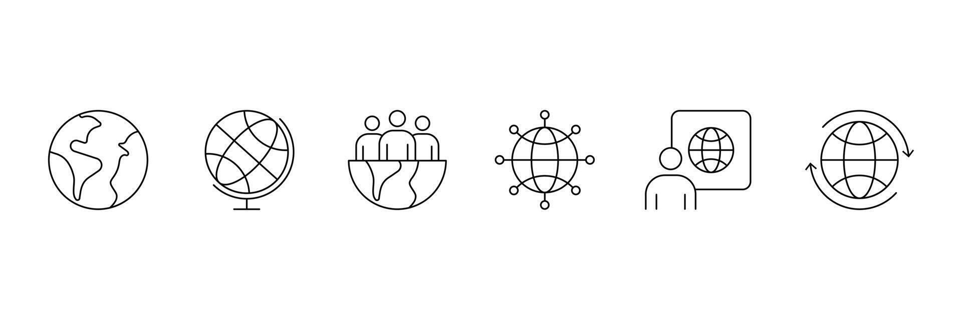 Set of Earth global country map planet line icon collection. Outsourcing, Travel internet, international, global, earth symbol. vector