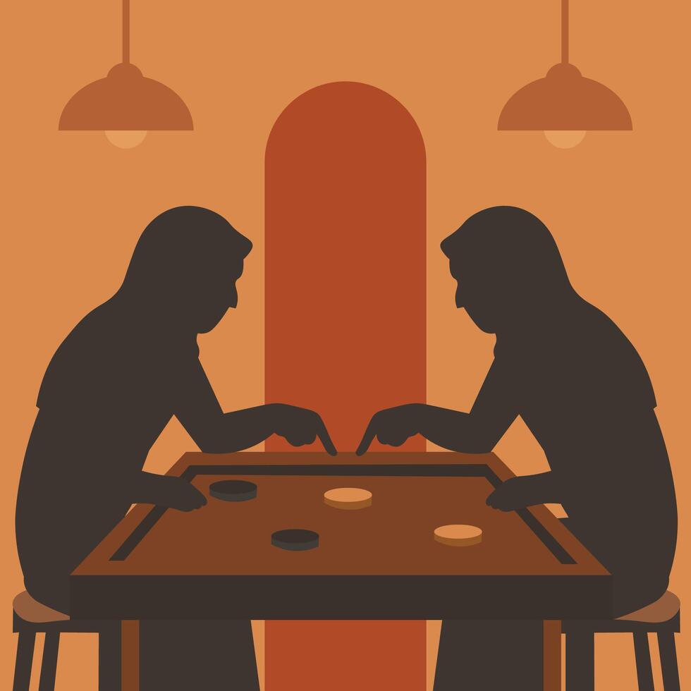 Two silhouettes playing a board game vector