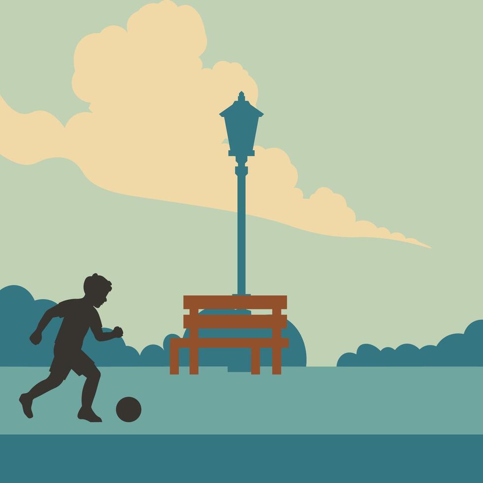 Boy playing soccer in the park vector