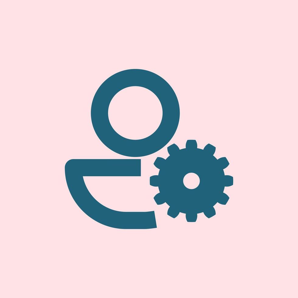 Account settings icon with a person and gear symbol, suitable for applications, systems, or user interface displays that visually indicate account control or management features. vector