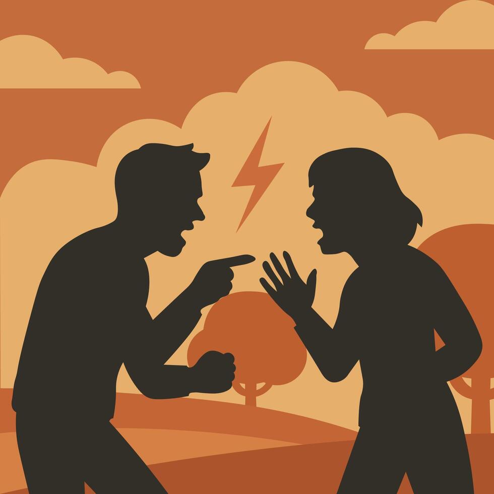 Silhouette of two people arguing vector