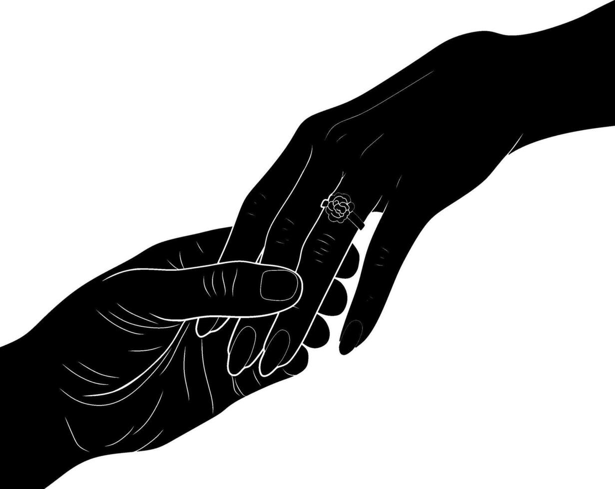 Silhouette of Romantic Engagement Ring Moment - Couple Holding Hands vector