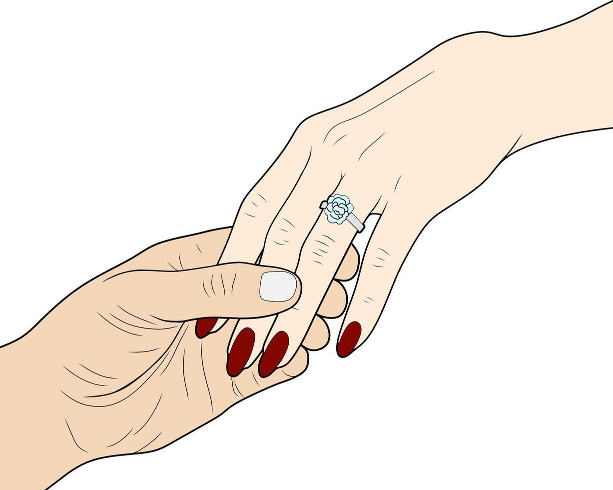 Romantic Engagement Ring Moment - Couple Holding Hands vector