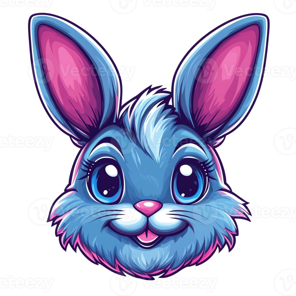 Adorable Blue Bunny Rabbit Face Cartoon Character Design png