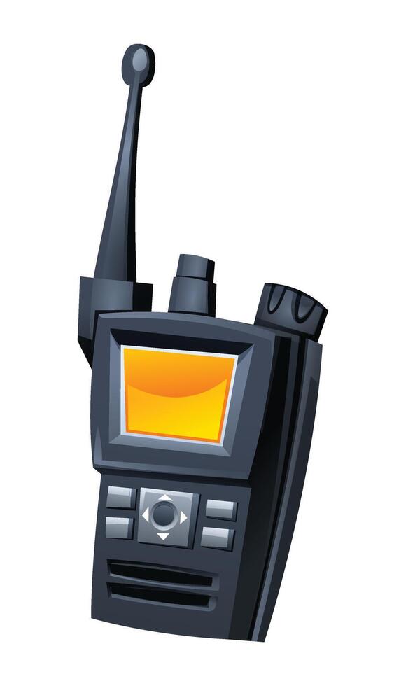 Portable police radio, a communication device for officers to maintain contact and coordinate operations. Cartoon illustration vector