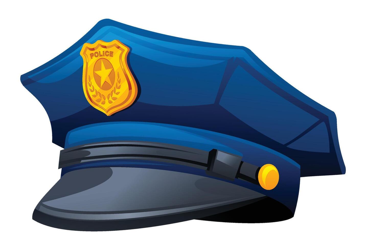 Police hat with a golden badge featuring a star, essential headwear for law enforcement. Cartoon illustration vector