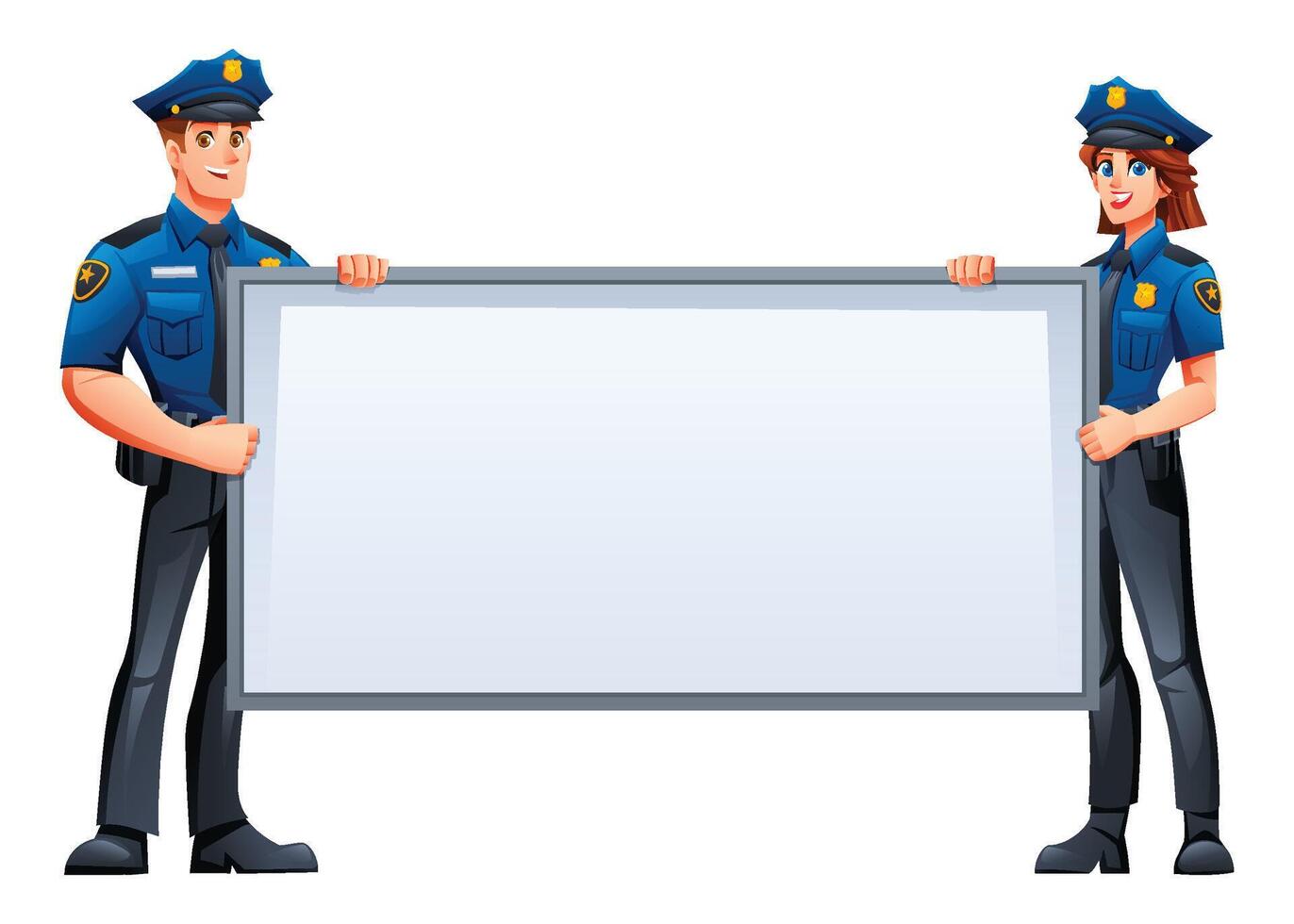 Cartoon police officers with a blank sign vector