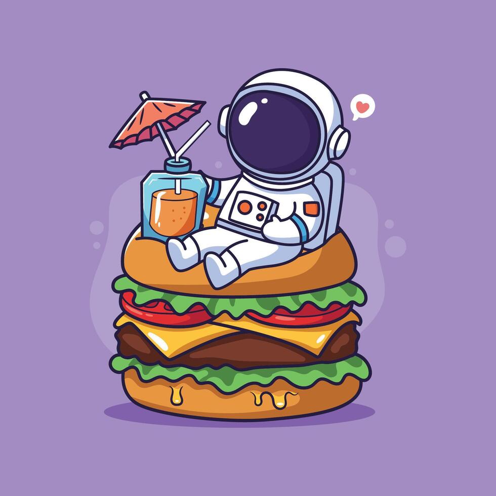 Astronaut sitting on a burger vector