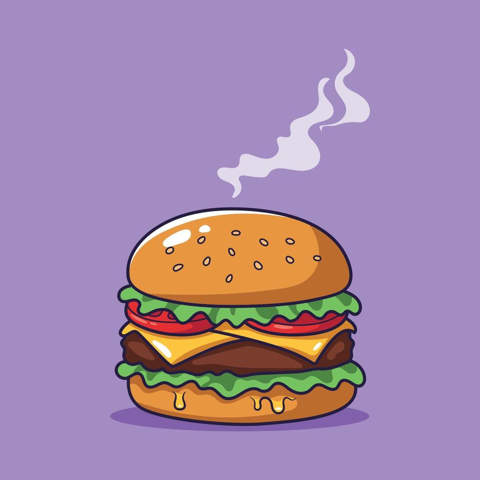 cartoon burger with cheese and lettuce vector