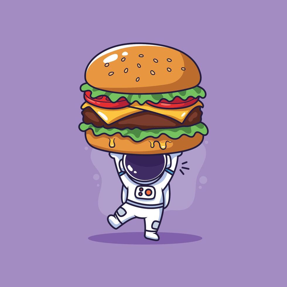 Astronaut with large hamburger vector